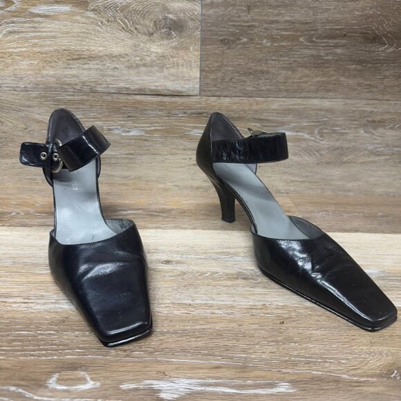 Nine West Black Leather Ankle Strap Heels Women's Size 10 - Picture 6 of 7